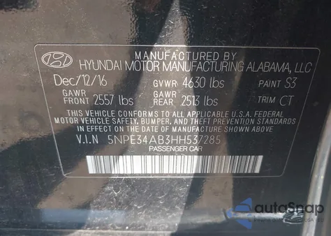2017 Hyundai Sonata Sport 2.0T from USA, damaged, VIN 5NPE34AB3HH537285